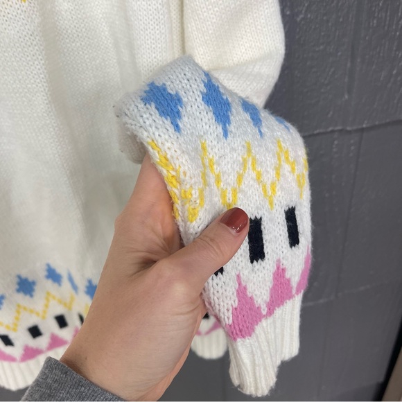 ASOS DESIGN ski pattern fairisle jumper crewneck cream pink yellow sweater - Picture 7 of 12